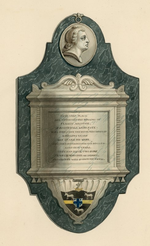 Cimetière de Norwood; tombe de Francis Ascough de Southhall, Middlesex, décédé en 1788 - English School