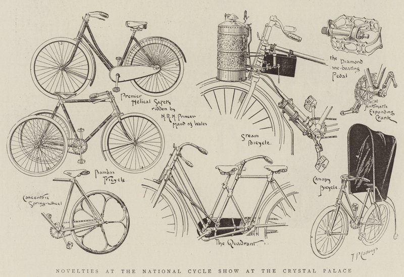 Nouveautés au Salon national du cycle au Crystal Palace (gravure) - English School