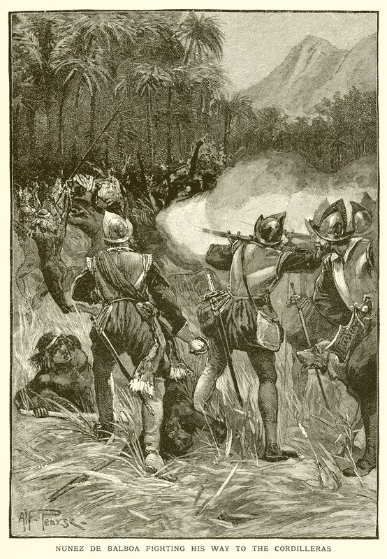 Núñez de Balboa combattant son chemin vers les Cordillères - English School