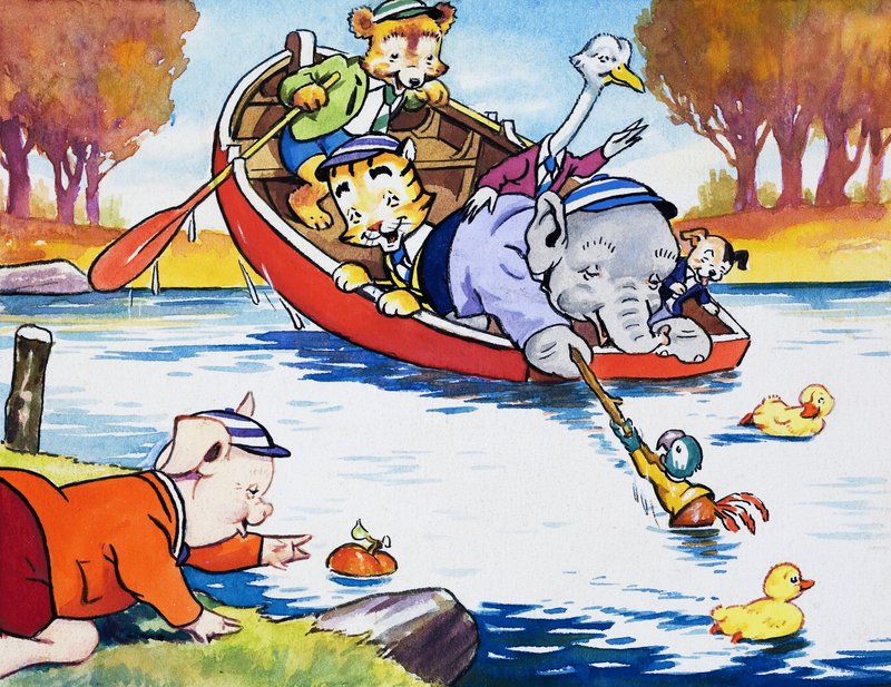 Animaux de la nurserie jouant dans un bateau - English School