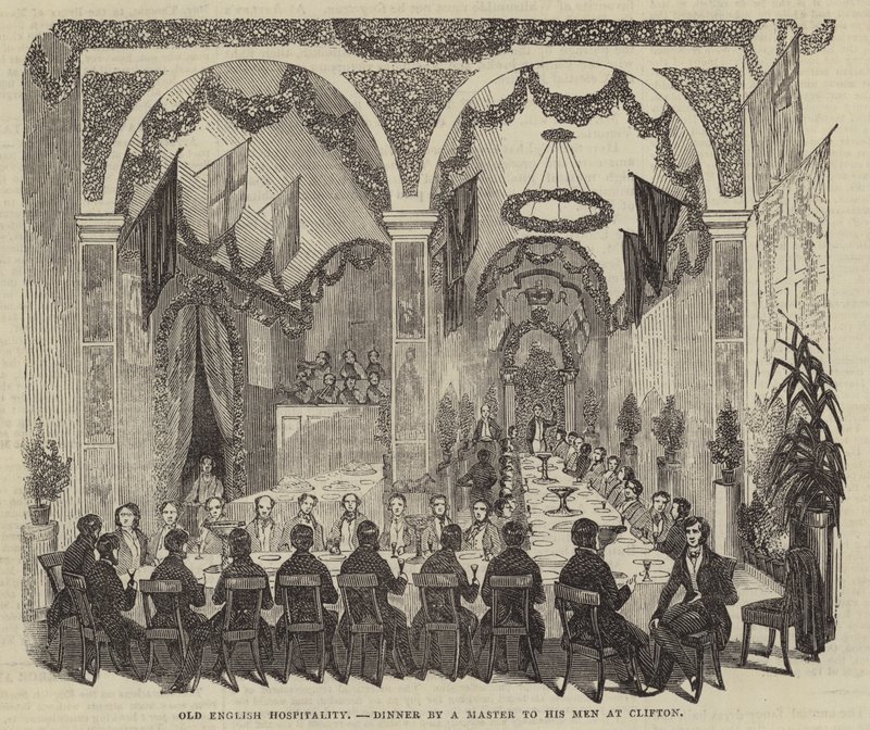 Hospitalité anglaise ancienne, dîner par un maître à ses hommes à Clifton - English School