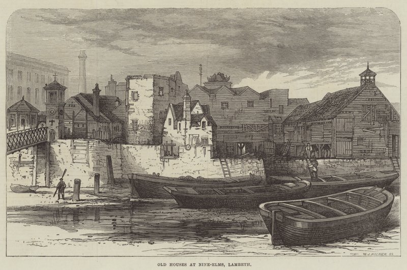 Vieilles maisons à Nine-Elms, Lambeth (gravure) - English School