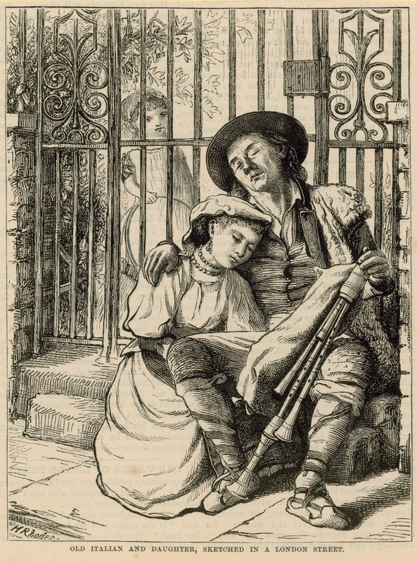 Vieux Italien et sa fille, croqués dans une rue de Londres - English School