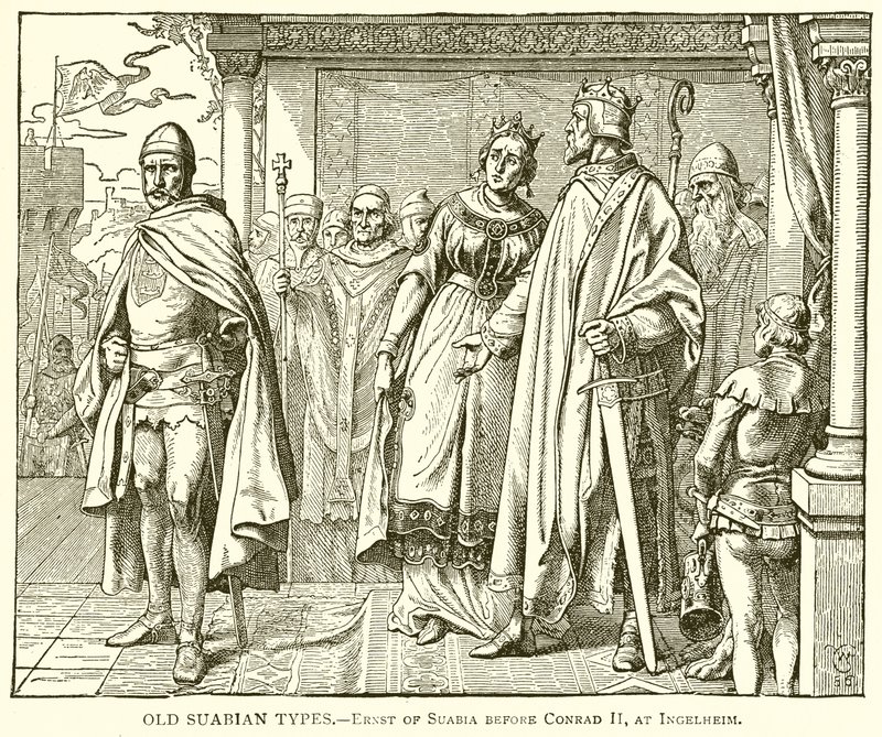 Anciens types souabes. Ernst de Souabe devant Conrad II à Ingelheim - English School