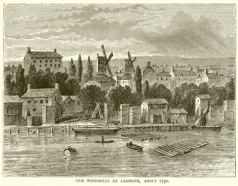 Vieux Moulins à Vent à Lambeth, vers 1750 - English School