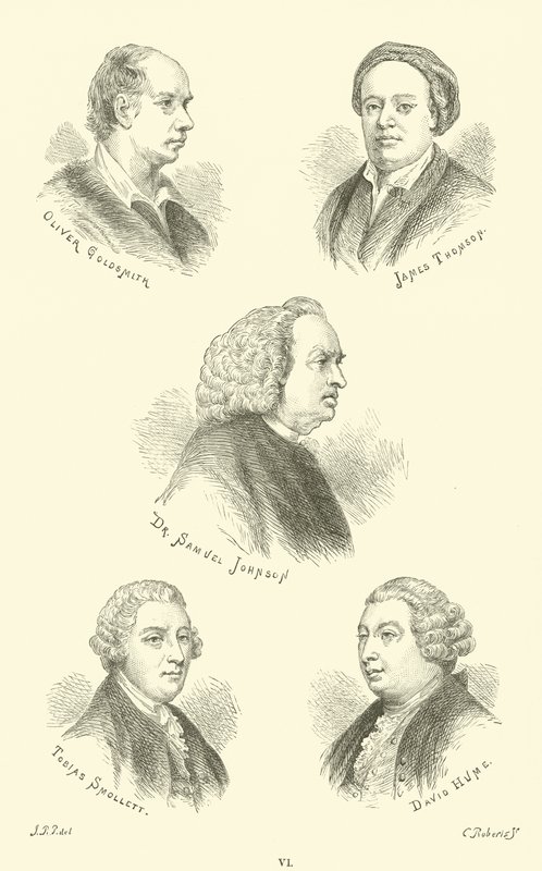 Oliver Goldsmith, James Thomson, Dr. Samuel Johnson, Tobias Smollett, David Hume - English School