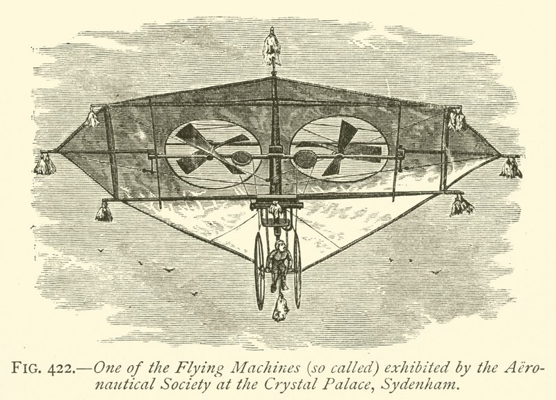 Une des machines volantes (soi-disant) exposées par la Société aéronautique au Crystal Palace, Sydenham - English School
