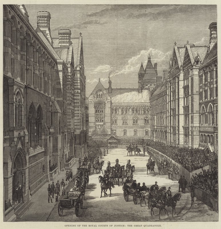 Ouverture des Royal Courts of Justice, le grand quadrilatère - English School