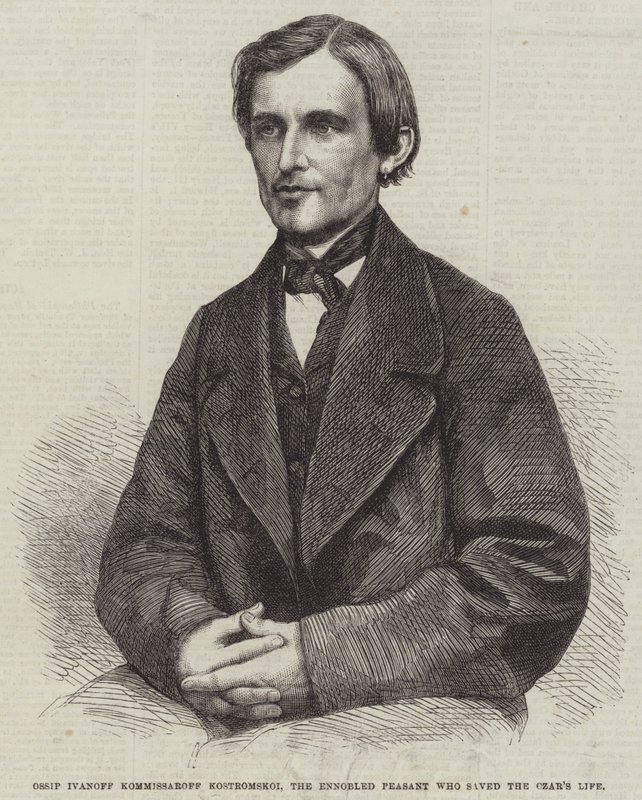 Ossip Ivanoff Kommissaroff Kostromskoi, le paysan anobli qui a sauvé la vie du tsar (gravure) - English School