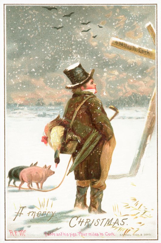 Paddy et ses cochons, 4 miles de Cork, carte de Noël - English School