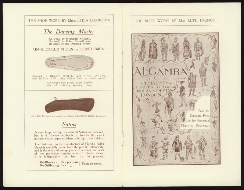 Pages du catalogue des célèbres chaussures de ballet de Milan de Gamba - English School