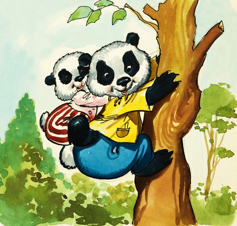 Pandas grimpant à un arbre - English School