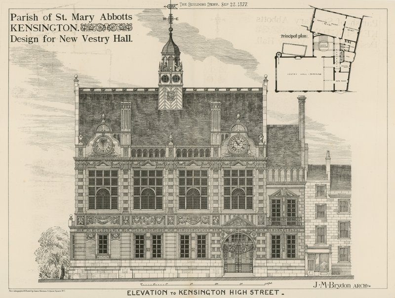 Paroisse de St Mary Abbotts, Kensington, conception pour la nouvelle salle de la vestry - English School
