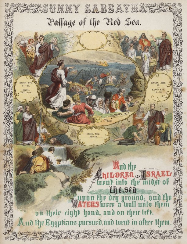 Passage de la mer Rouge (gravure en couleur) - English School