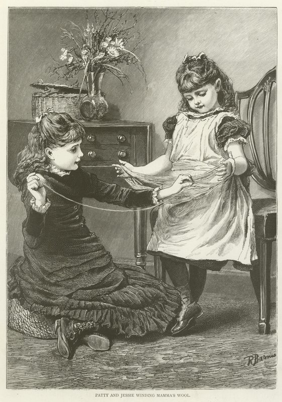 Patty et Jessie enroulant la laine de maman - English School