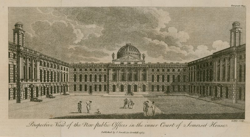 Vue en perspective des nouveaux bureaux publics dans la cour intérieure de Somerset House - English School