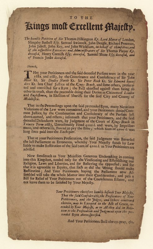 Pétition à Sa Majesté le Roi - English School