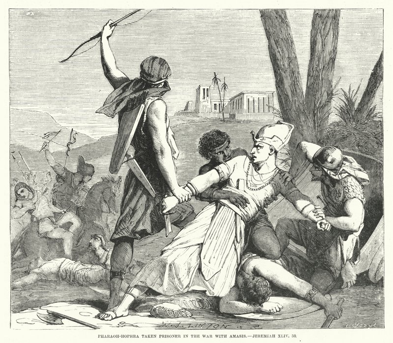 Pharaon-Hophra fait prisonnier dans la guerre avec Amasis, Jérémie XLIV, 30 (gravure) - English School
