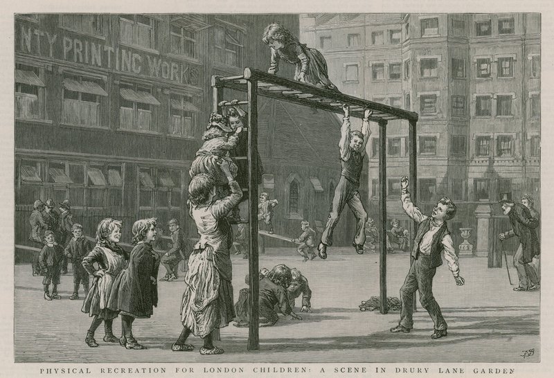 Recréation physique pour les enfants de Londres : une scène dans le jardin de Drury Lane - English School