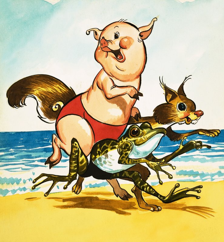 Cochon, grenouille et écureuil sur la plage - English School