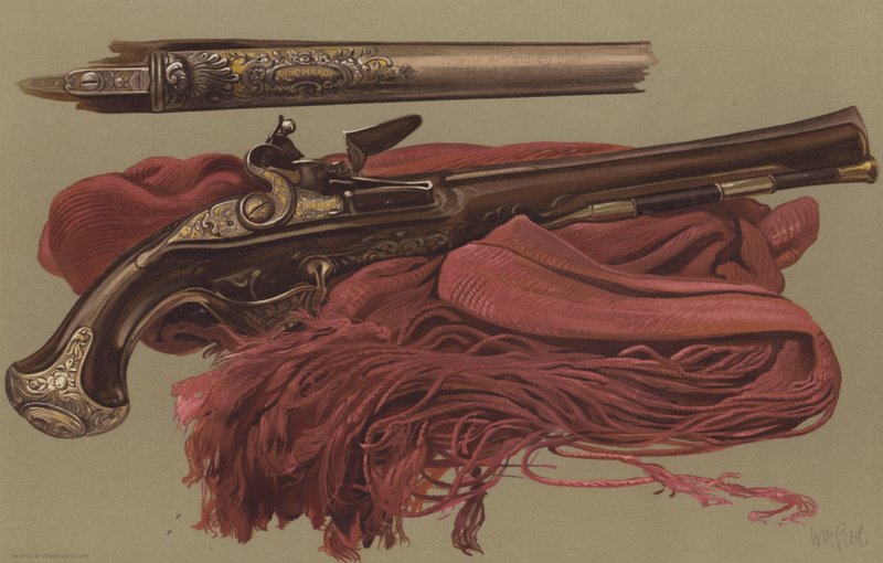 Pistolet de Sir Ralph Abercrombie et écharpe par laquelle le corps de Sir John Moore a été descendu dans sa tombe - English School