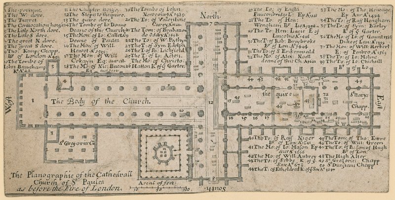 Plan de la cathédrale Saint-Paul avant le grand incendie de Londres - English School