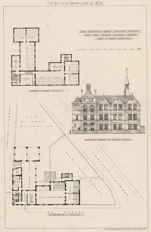 Plan des nouvelles écoles, rue Great Hunter, Londres - English School