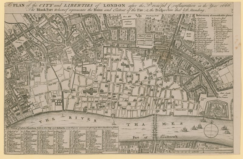 Plan de la ville et des libertés de Londres après le terrible incendie de l