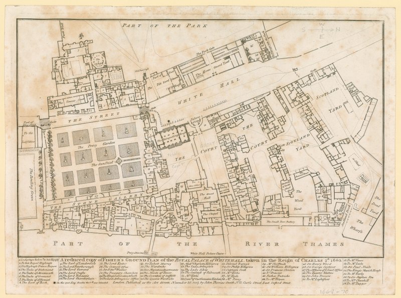 Plan du Palais de Whitehall, pris sous le règne de Charles II, 1680 - English School