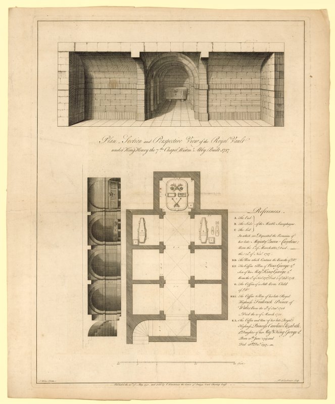 Plan de la voûte royale sous la chapelle du roi Henri VII, abbaye de Westminster, construite en 1737 - English School