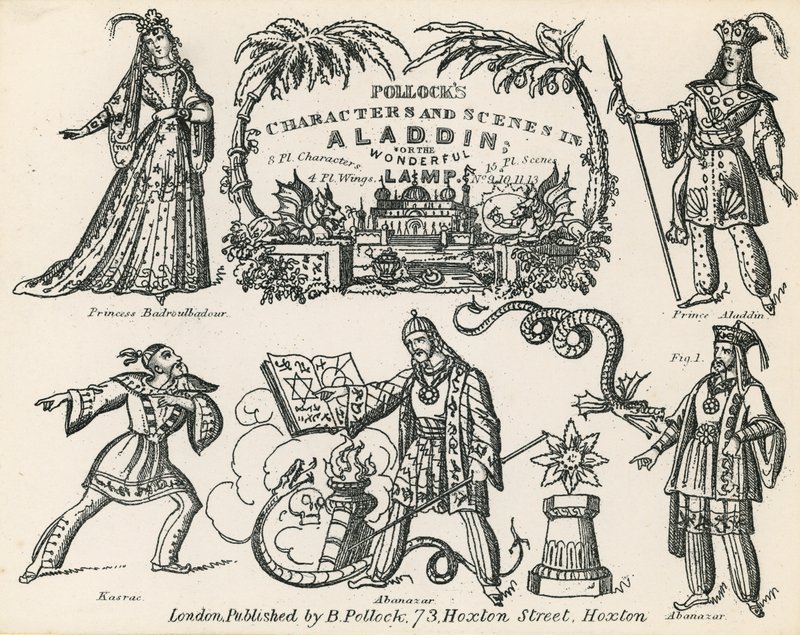 Personnages et Scènes de Pollock dans Aladdin et la Lampe Merveilleuse - English School