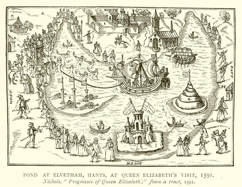 Étang à Elvetham, Hants, lors de la visite de la reine Élisabeth, 1591 - English School