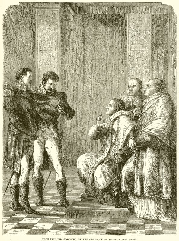 Le pape Pie VII arrêté par ordre de Napoléon Bonaparte - English School