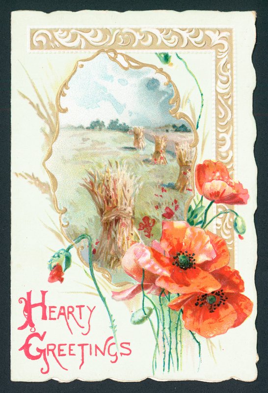 Coquelicots et scène de moisson, carte - English School