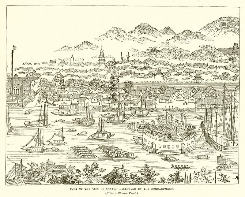 Port de la ville de Canton détruit par le bombardement - English School
