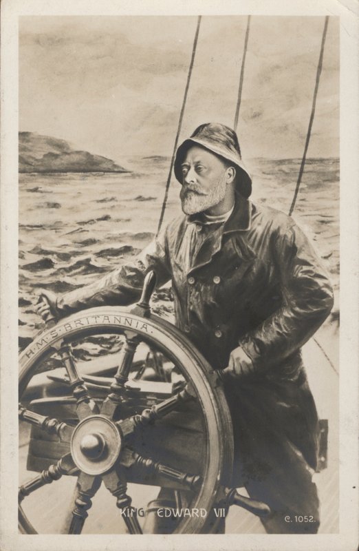 Portrait du roi Édouard VII à la barre du HMS Britannia - English School