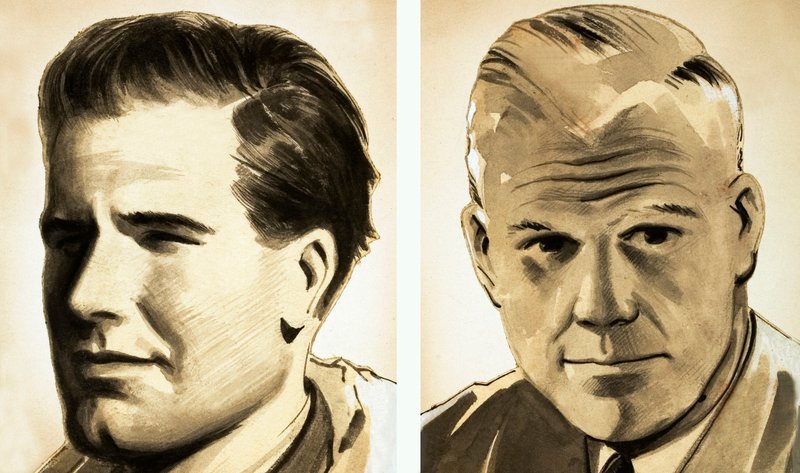 Portraits du commandant Guy Gibson et du Dr Barnes Wallis (gouache sur papier) - English School