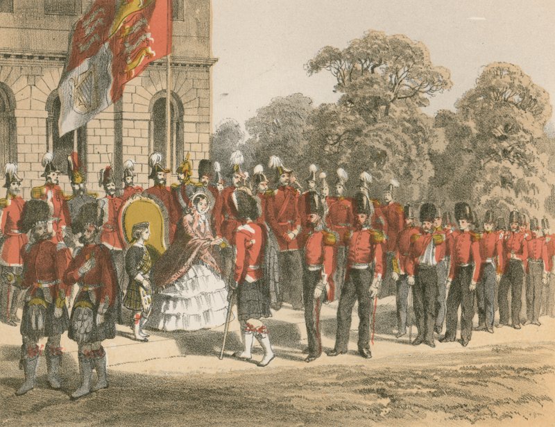 Présentation des médailles de Crimée par Sa Majesté, Horse Guards, Londres - English School