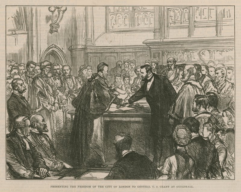 Présentation de la liberté de la ville de Londres au général U.S. Grant à Guildhall - English School