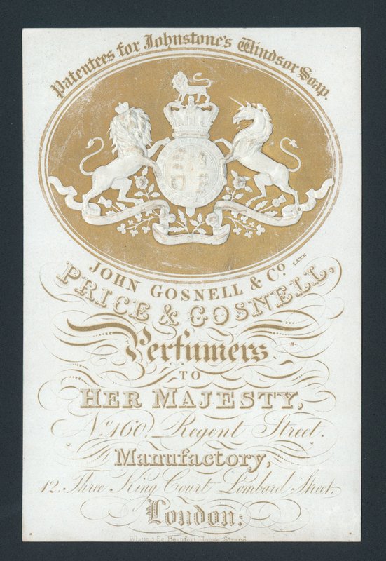 Price et Gosnell, parfumeurs de Sa Majesté, carte de visite - English School