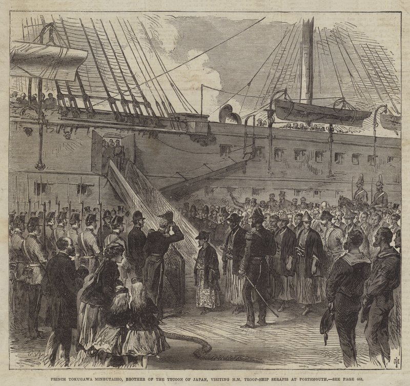 Prince Tokugawa Minbutaiho, Frère du Tycoon du Japon, visitant le Navire de Troupes de SM Serapis à Portsmouth - English School
