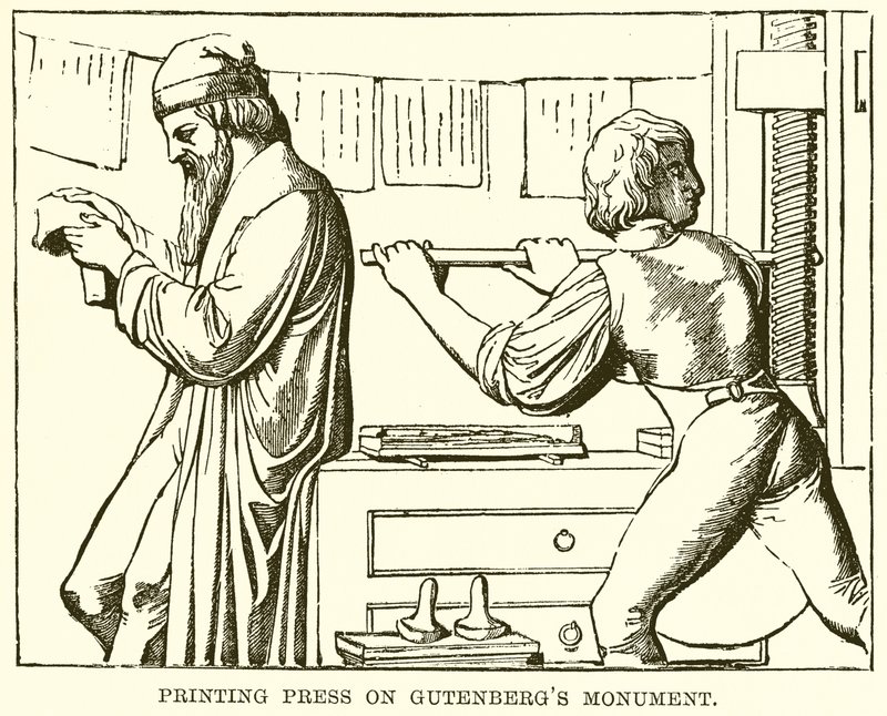 Presse à imprimer sur le monument de Gutenberg - English School