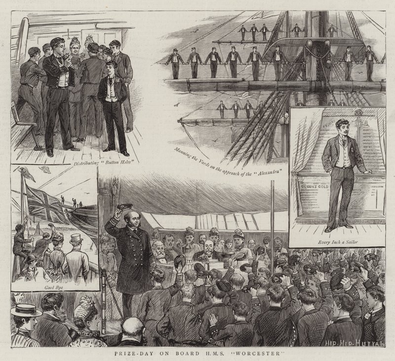 Jour de remise des prix à bord du HMS Worcester (gravure) - English School