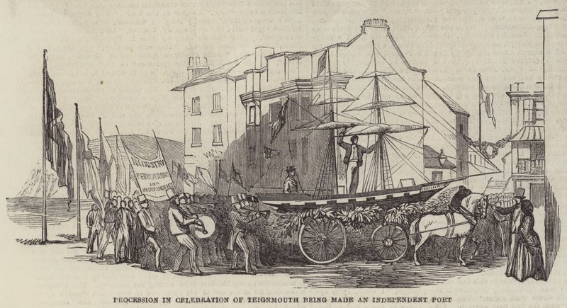 Procession en célébration de Teignmouth devenant un port indépendant (gravure) - English School