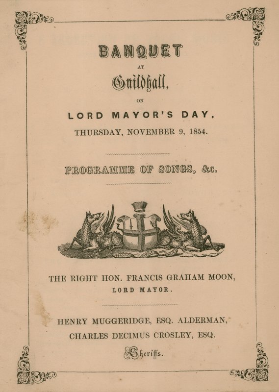 Programme pour le banquet au Guildhall, Londres, le 9 novembre 1854 - English School
