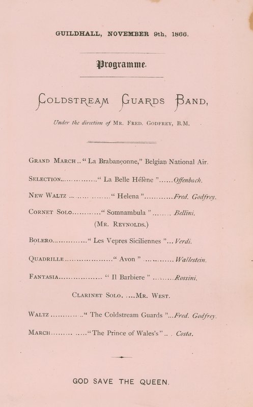 Programme du banquet au Guildhall, Londres, le 9 novembre 1866 - English School