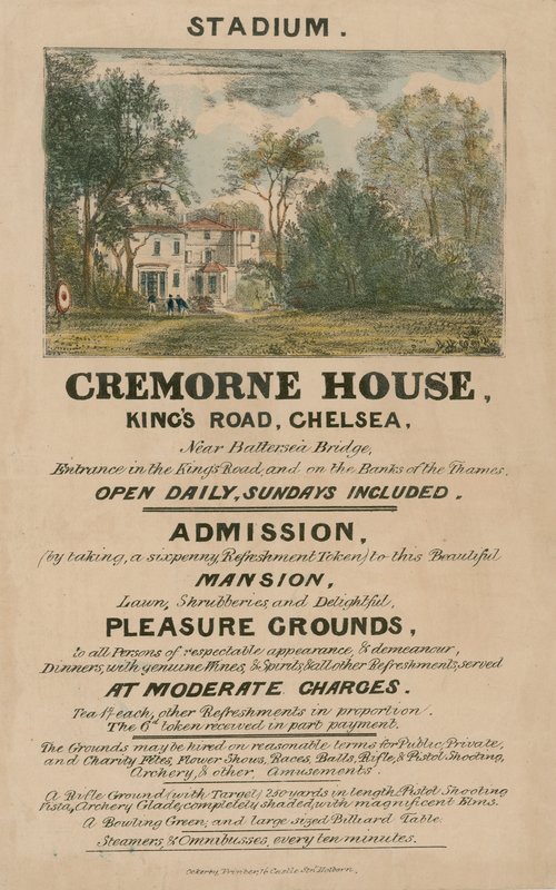 Dépliant promotionnel pour le stade, Cremorne House, Kings Road, Chelsea, Londres - English School