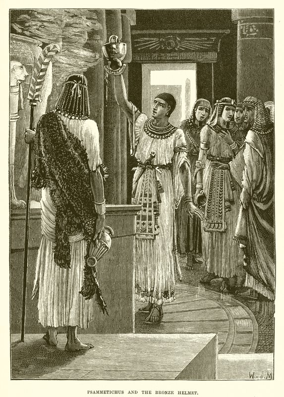 Psammétique et le casque de bronze (gravure) - English School