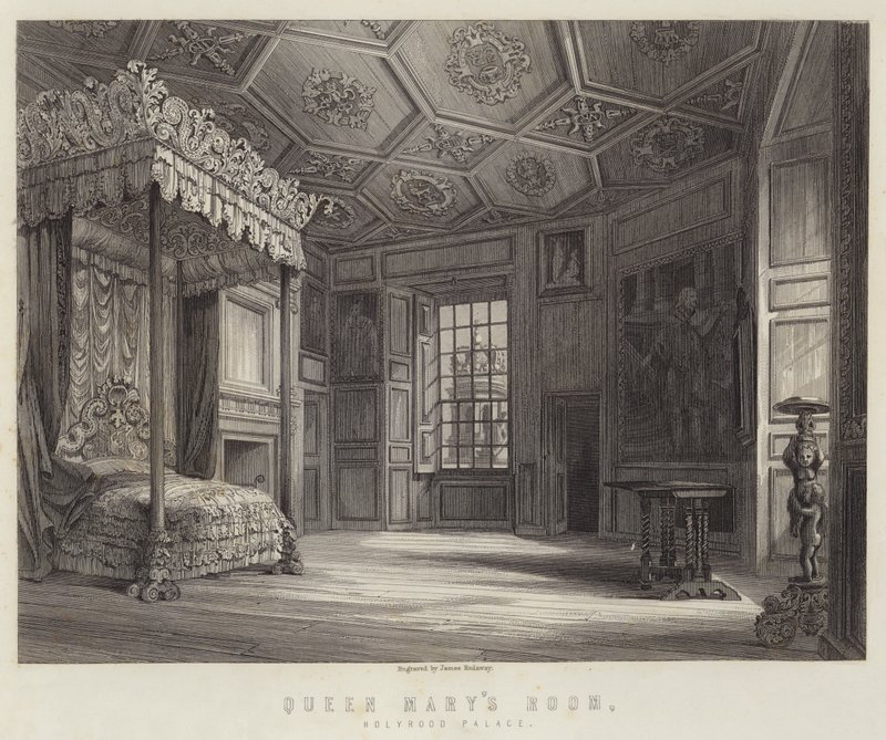 Chambre de la reine Marie, Palais de Holyrood (gravure) - English School