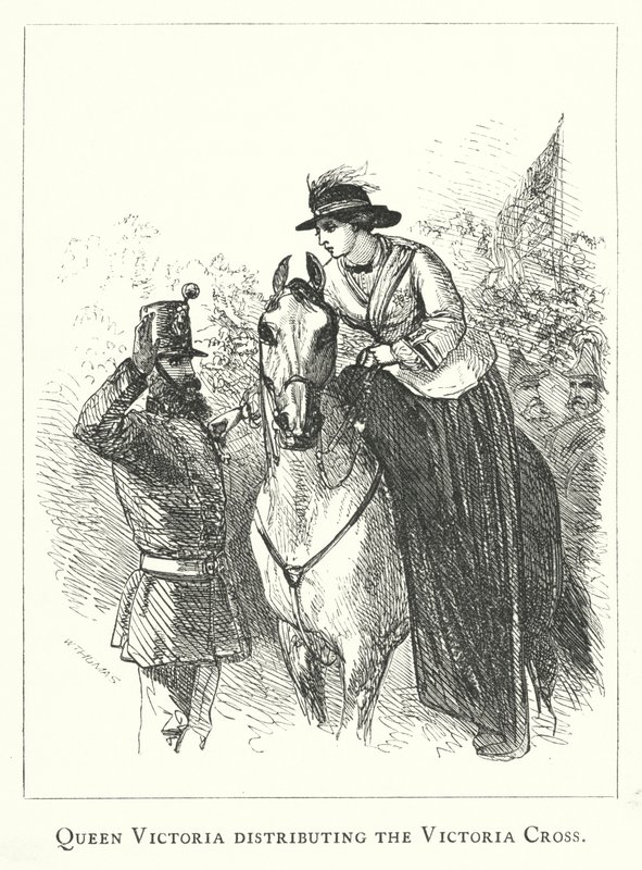 La reine Victoria distribuant la croix de Victoria (gravure) - English School